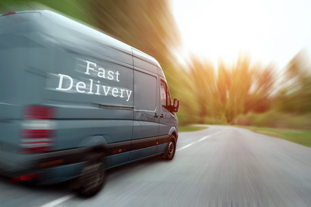Fast delivery, minibus, car. Copy space