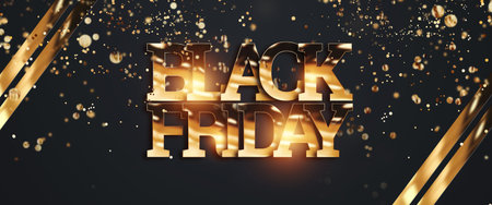 Black Friday sale horizontal flyer lettering in gold. Flyer, banner, poster, gold on a dark...