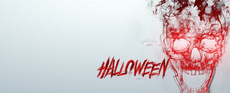 Happy Halloween banner. Halloween inscription on a white background, blood, skull. Horizontal flyer,...