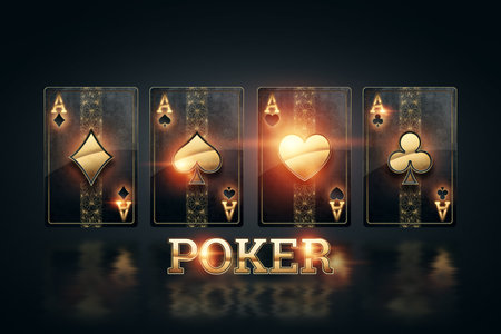 Creative poker template, gold cards and the inscription in gold letters poker on a dark background....