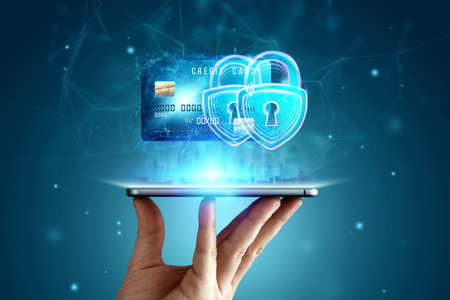 Two padlocks on a credit card background. The concept of money protection, double authentication,...