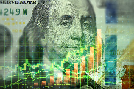 US dollar on the background of the financial chart. Concept Economy, business investment, economic...