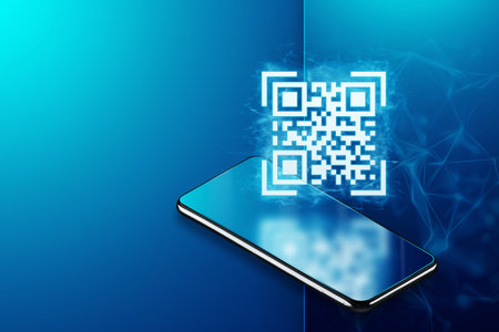QR code and smartphone, new technologies. Electronic digital technologies scanning, barcode