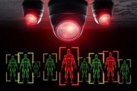 Motion detection system with internal security camera working with people, identification. Video surveillance management, security, intelligent security technologyの写真素材