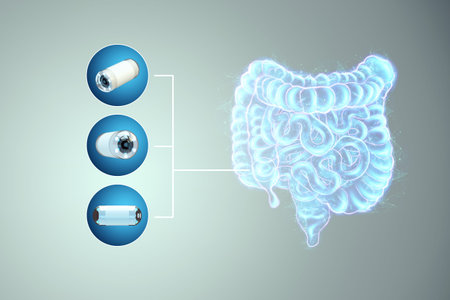 Holographic projection of intestinal scan and capsule endoskom with small video camera. Concept of...