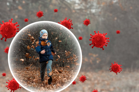 Happy Child is protected from viruses, bacteria and diseases. Healthy lifestyle, good immunity, vaccinations, vitaminsの写真素材