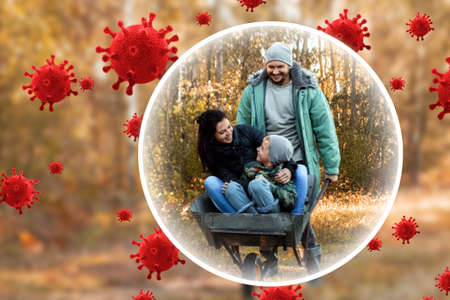 Parents and children are protected from viruses, bacteria and disease. Healthy lifestyle, good immunity, vaccinationの写真素材