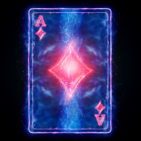 neon playing card for poker Ace diamond on a black background isolate. Design template. Casino...