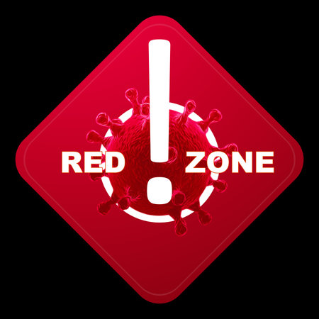 Sign with the inscription red zone. Red level of danger, , lockdown, quarantine, virus. Isolate on a...