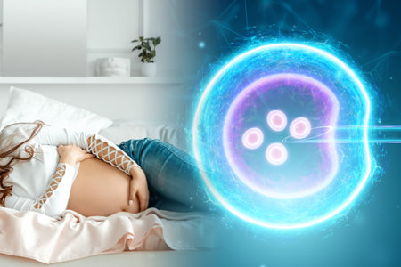 Girl and artificial fertilization of an egg. Surgical placement of the sperm into the egg....