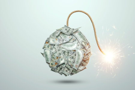 Bomb from money banknotes with a burning wick against white background. The concept of financial...
