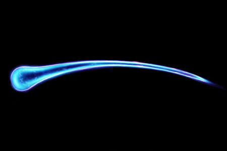 Blue hologram, neon human hair isolated on dark background close-up. 3D illustration, 3D render.の写真素材