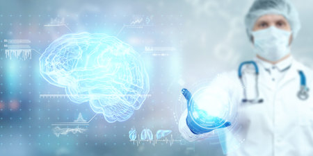 The doctor looks at the brain hologram, checks the test result on the virtual interface, and...