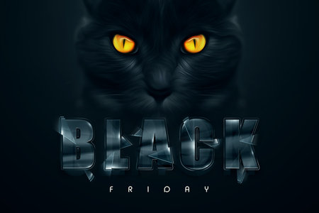 Black glass inscription Black Friday on a black background. Clearance sale flyer, magazine style...