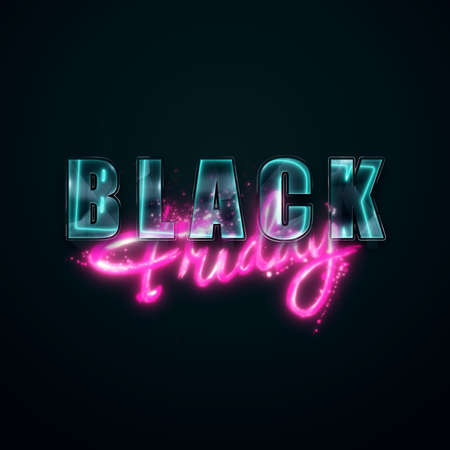Pink inscription Black Friday on a black background. Clearance sale flyer, magazine style modern design Discounts price drop poster. 3d illustration 3d render copy spaceの写真素材