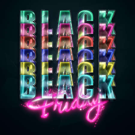 Pink inscription Black Friday on a black background. Clearance sale flyer, magazine style modern design Discounts price drop poster. 3d illustration 3d render copy spaceの写真素材