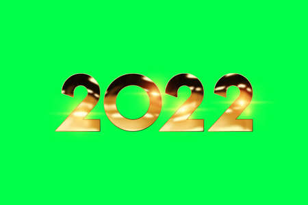 Gold numbers 2022 luxury, vip on a green background, isolate. Happy New Year. Modern design, Template, header for the site, poster, New Year's card, flyer. 3D illustration, 3D renderの写真素材