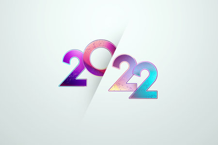 Multi-colored numbers 2022 on a light background. Happy New Year. Modern design, Template, header...