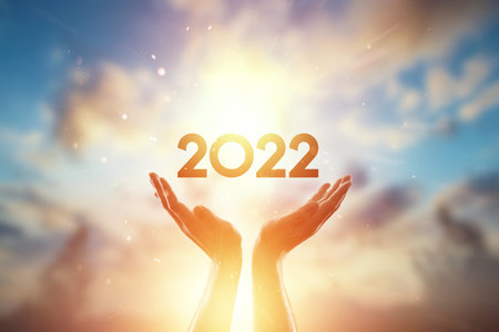 2022 Happy New Year. Colored numbers from sweets on a white background. Graphic design template, New...