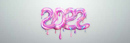 2022 Happy New Year. Colored numbers from sweets on a white background. Graphic design template, New Year card. 3D illustration, 3D render.の写真素材
