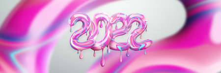 2022 Happy New Year. Colored numbers from sweets on a white background. Graphic design template, New Year card. 3D illustration, 3D render.の写真素材