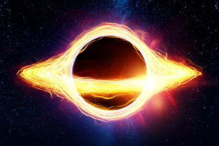 A black hole with an accretion disk against the background of the Milky Way, a supermassive...