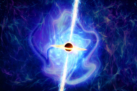 A black hole with an accretion disk against the background of the Milky Way, a supermassive...
