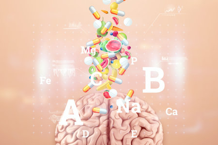 Vitamins and nutritional supplements in the form of medical capsules fall directly into the brain....