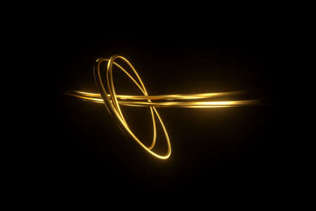 Dark gold background, abstract figure, luxurious golden shapes, on a black background. Gold waves, metal lines, elegant background, Geometric design. 3D render, 3D illustration.の写真素材