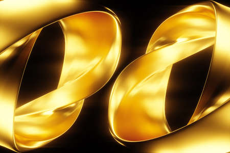 Dark gold background, abstract figure, luxurious golden shapes, on a black background. Gold waves, metal lines, elegant background, Geometric design. 3D render, 3D illustrationの写真素材