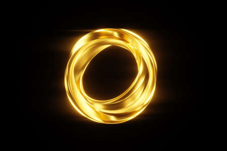 Dark gold background, abstract figure, luxurious golden shapes, on a black background. Gold waves, metal lines, elegant background, Geometric design. 3D render, 3D illustrationの写真素材