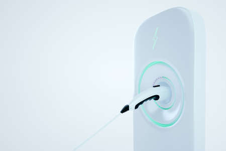 Charging station for an electric car. Power plant, green technology, future, copy space. 3D rendering, 3D illustration.の写真素材