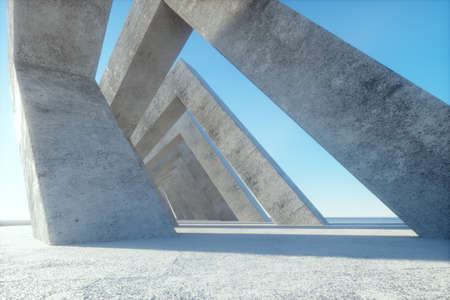 Modern, abstract concrete background, elegant architecture, minimalism, concrete structures, arch tunnel, magazine background, wallpaper. 3D render 3D illustration Copy spaceの写真素材