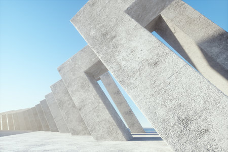 Modern, abstract concrete background, elegant architecture, minimalism, concrete structures, arch tunnel, magazine background, wallpaper. 3D render 3D illustration Copy spaceの写真素材