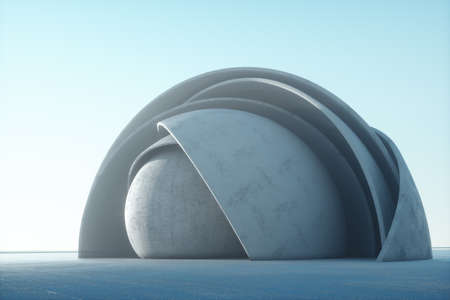 elegant architecture, minimalism, modern abstract concrete background, concrete structures, arch tunnel, magazine background, wallpaper. 3D render, 3D illustration Copy spaceの写真素材