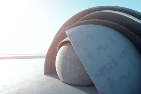 elegant architecture, minimalism, modern abstract concrete background, concrete structures, arch tunnel, magazine background, wallpaper. 3D render, 3D illustration Copy spaceの写真素材