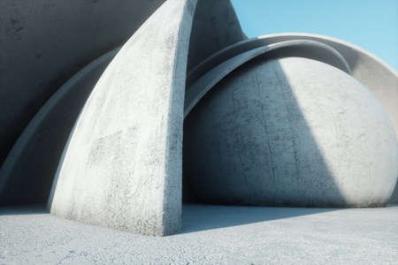 elegant architecture, minimalism, modern abstract concrete background, concrete structures, arch tunnel, magazine background, wallpaper. 3D render, 3D illustration Copy spaceの写真素材