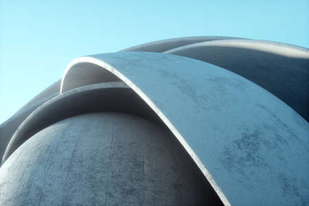 elegant architecture, minimalism, modern abstract concrete background, concrete structures, arch tunnel, magazine background, wallpaper. 3D render, 3D illustration Copy spaceの写真素材