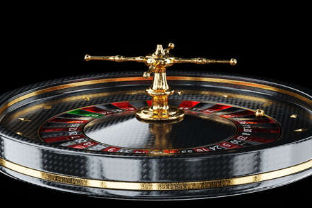 Black and gold roulette close-up. Casino concept, Vegas, creative template, addiction. 3D illustration, 3D renderingの写真素材