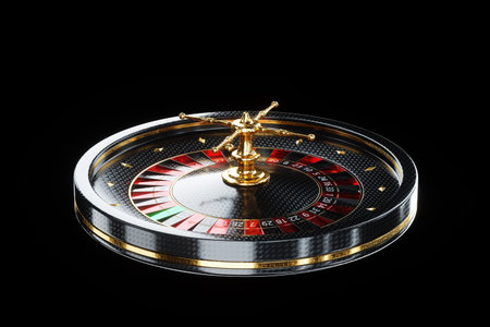 Black and gold roulette close-up. Casino concept, Vegas, creative template, addiction. 3D...