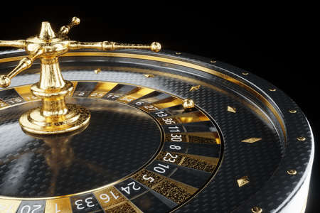 Black and gold roulette close-up. Casino concept, Vegas, creative template, addiction. 3D illustration, 3D renderingの写真素材