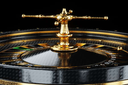 Black and gold roulette close-up. Casino concept, Vegas, creative template, addiction. 3D illustration, 3D renderingの写真素材