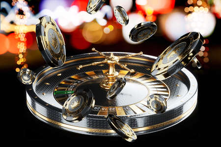 Black and gold roulette close-up. Casino concept, Vegas, creative template, addiction. 3D illustration, 3D renderingの写真素材