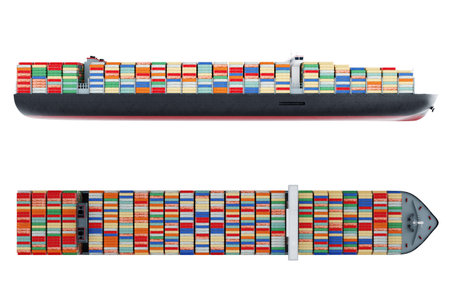 Huge ship with containers isolate on white background. international cargo transportation....