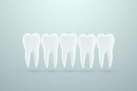 White teeth, white enamel on a light background. The concept of dentistry, teeth whitening, protection, oral care, hygiene, healthcare. 3D illustration, 3D renderingの写真素材