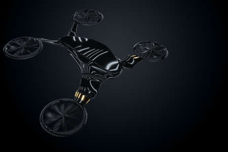 Flying car black and gold style on a dark background. Future, premium cars, luxury style, VIP, auto industry. 3D illustration, 3D renderingの写真素材