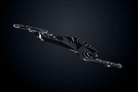 Flying car black and gold style on a dark background. Future, premium cars, luxury style, VIP, auto industry. 3D illustration, 3D renderingの写真素材