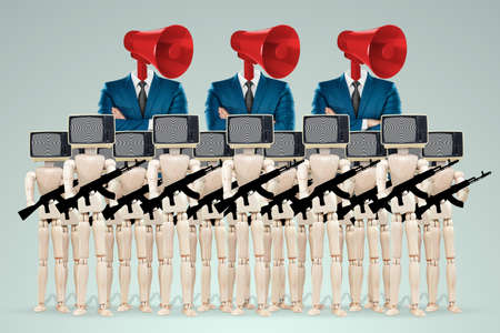 Television zombifies people through propaganda. Manipulation of the crowd with the help of fakes, false information. The concept of propaganda, information warfare, hybrid warfare, fakes, phishingの写真素材