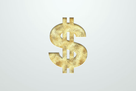 Golden style, luxury, dollar sign. 3D illustration, 3D render copy space