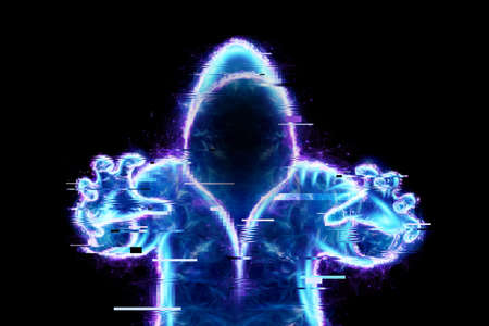 Dark web, shadow crime, internet crime concept, hidden internet. Hologram of digital hacker in computer space. Hacker virus attack. 3D illustration, 3D renderingの写真素材